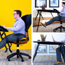 An image showcasing a person using a standing desk chair, with a built-in footrest, in a modern office environment