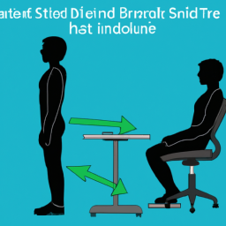 An image of a person sitting on a standing desk chair with a straightened back, aligned spine, and relaxed shoulders