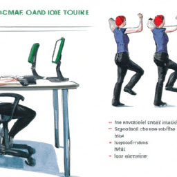 An image showcasing a person using a standing desk chair, their body engaged in active movements like stretching, twisting, and walking in place