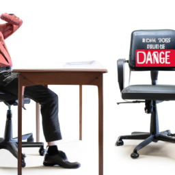 An image showcasing a person sitting in a traditional office chair with a red danger sign, emphasizing the potential health risks of prolonged sitting