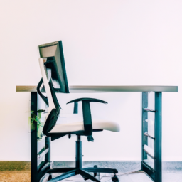 An image showcasing a sleek, modern office space with a standing desk chair