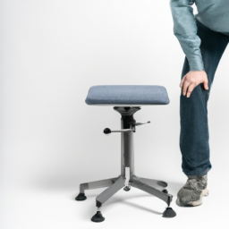 An image showcasing a person using a standing desk chair, with their posture upright, legs comfortably positioned, and hands engaged in productive work, highlighting how these chairs enhance concentration skills and mental clarity