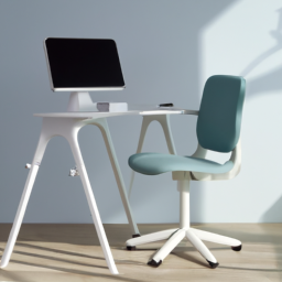 An image showcasing a sleek, ergonomic standing desk chair in a clutter-free workspace