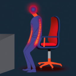 An image showcasing a person sitting on a standing desk chair, surrounded by a vibrant aura of pulsating blood vessels