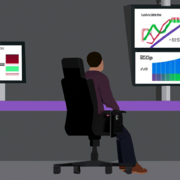 An image showcasing a person using a standing desk chair, surrounded by biometric data monitors, with a graph displaying blood sugar levels decreasing over time
